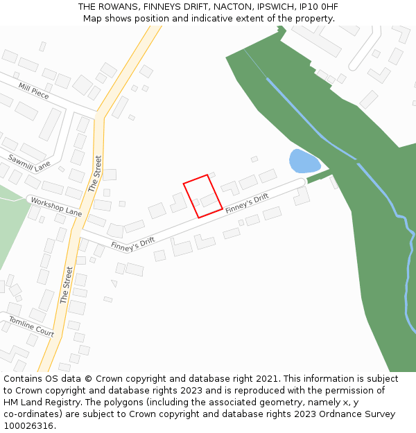 THE ROWANS, FINNEYS DRIFT, NACTON, IPSWICH, IP10 0HF: Location map and indicative extent of plot