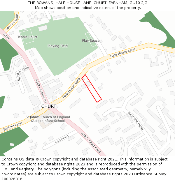 THE ROWANS, HALE HOUSE LANE, CHURT, FARNHAM, GU10 2JG: Location map and indicative extent of plot