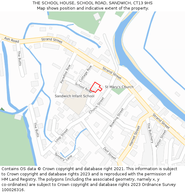 THE SCHOOL HOUSE, SCHOOL ROAD, SANDWICH, CT13 9HS: Location map and indicative extent of plot