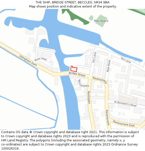 THE SHIP, BRIDGE STREET, BECCLES, NR34 9BA: Location map and indicative extent of plot