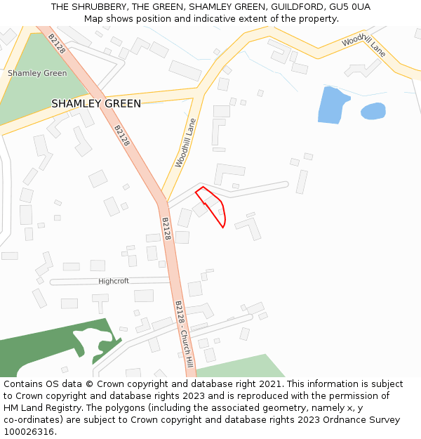 THE SHRUBBERY, THE GREEN, SHAMLEY GREEN, GUILDFORD, GU5 0UA: Location map and indicative extent of plot