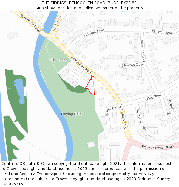 THE SIDINGS, BENCOOLEN ROAD, BUDE, EX23 8PJ: Location map and indicative extent of plot