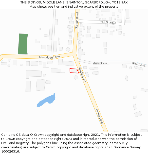 THE SIDINGS, MIDDLE LANE, SNAINTON, SCARBOROUGH, YO13 9AX: Location map and indicative extent of plot