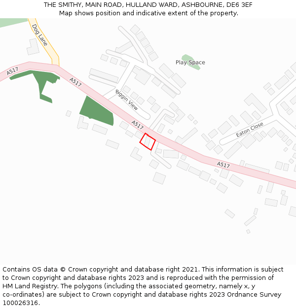 THE SMITHY, MAIN ROAD, HULLAND WARD, ASHBOURNE, DE6 3EF: Location map and indicative extent of plot