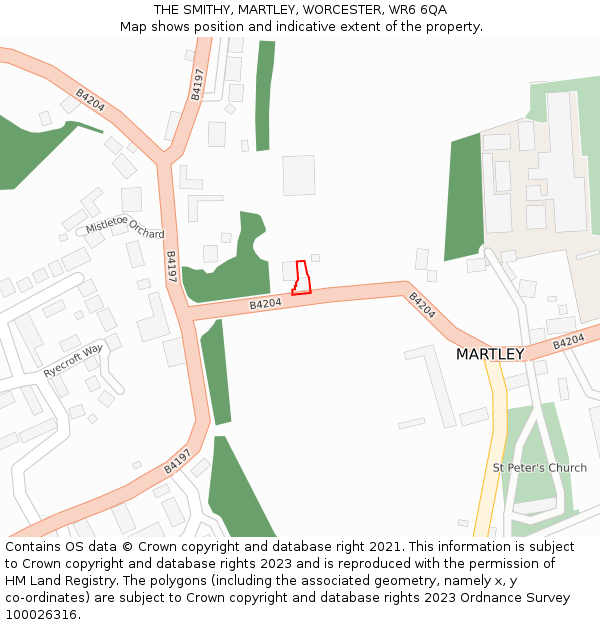 THE SMITHY, MARTLEY, WORCESTER, WR6 6QA: Location map and indicative extent of plot