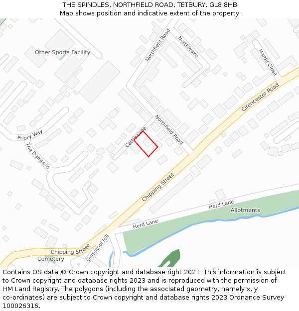 THE SPINDLES, NORTHFIELD ROAD, TETBURY, GL8 8HB: Location map and indicative extent of plot