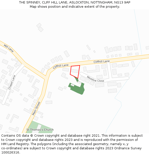 THE SPINNEY, CLIFF HILL LANE, ASLOCKTON, NOTTINGHAM, NG13 9AP: Location map and indicative extent of plot