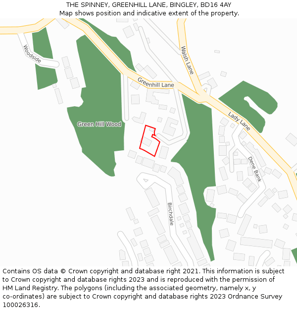 THE SPINNEY, GREENHILL LANE, BINGLEY, BD16 4AY: Location map and indicative extent of plot