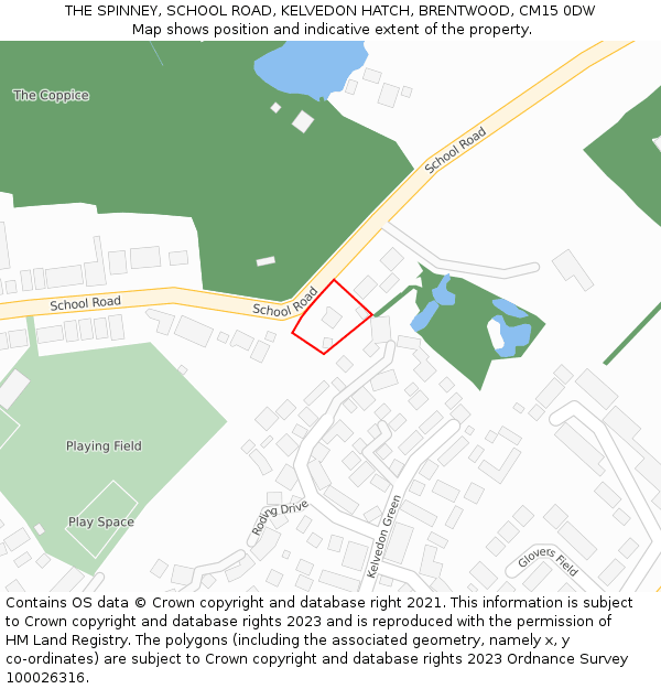 THE SPINNEY, SCHOOL ROAD, KELVEDON HATCH, BRENTWOOD, CM15 0DW: Location map and indicative extent of plot