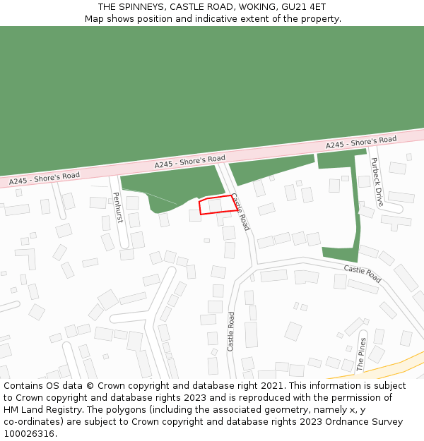 THE SPINNEYS, CASTLE ROAD, WOKING, GU21 4ET: Location map and indicative extent of plot