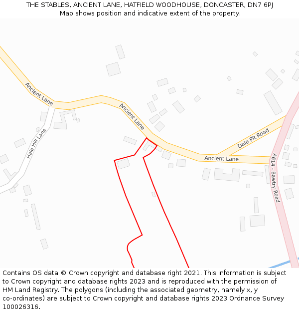 THE STABLES, ANCIENT LANE, HATFIELD WOODHOUSE, DONCASTER, DN7 6PJ: Location map and indicative extent of plot