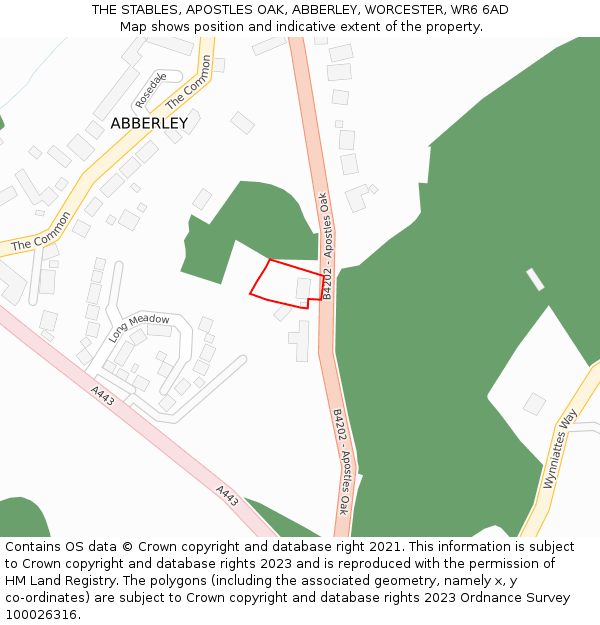 THE STABLES, APOSTLES OAK, ABBERLEY, WORCESTER, WR6 6AD: Location map and indicative extent of plot