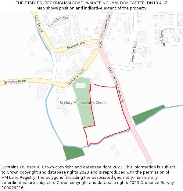 THE STABLES, BECKINGHAM ROAD, WALKERINGHAM, DONCASTER, DN10 4HZ: Location map and indicative extent of plot
