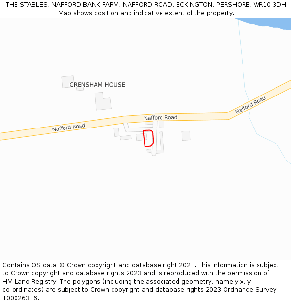 THE STABLES, NAFFORD BANK FARM, NAFFORD ROAD, ECKINGTON, PERSHORE, WR10 3DH: Location map and indicative extent of plot