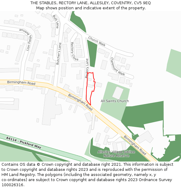 THE STABLES, RECTORY LANE, ALLESLEY, COVENTRY, CV5 9EQ: Location map and indicative extent of plot