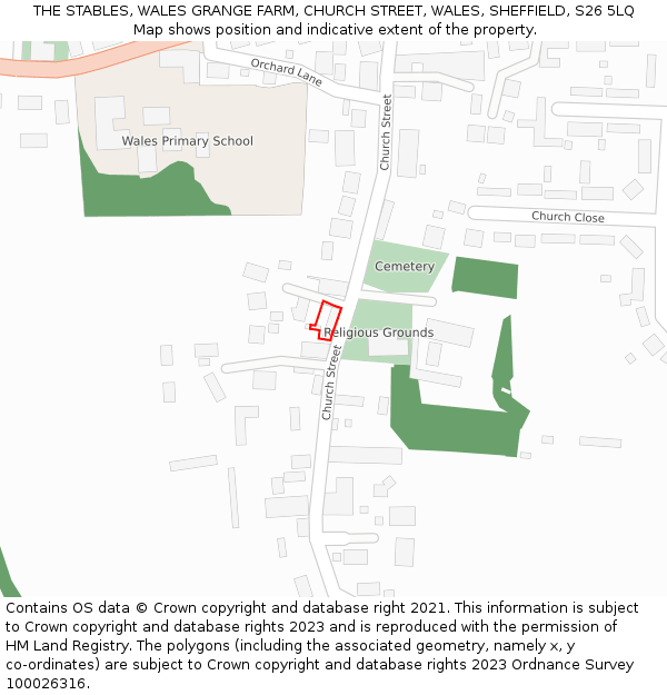 THE STABLES, WALES GRANGE FARM, CHURCH STREET, WALES, SHEFFIELD, S26 5LQ: Location map and indicative extent of plot