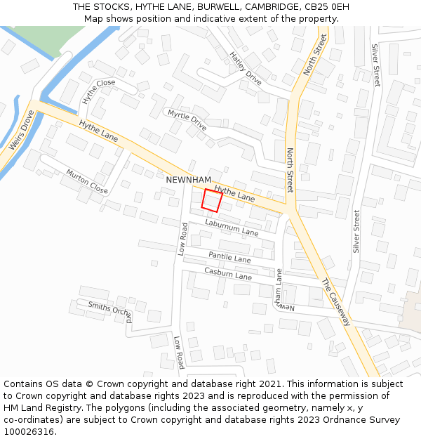THE STOCKS, HYTHE LANE, BURWELL, CAMBRIDGE, CB25 0EH: Location map and indicative extent of plot