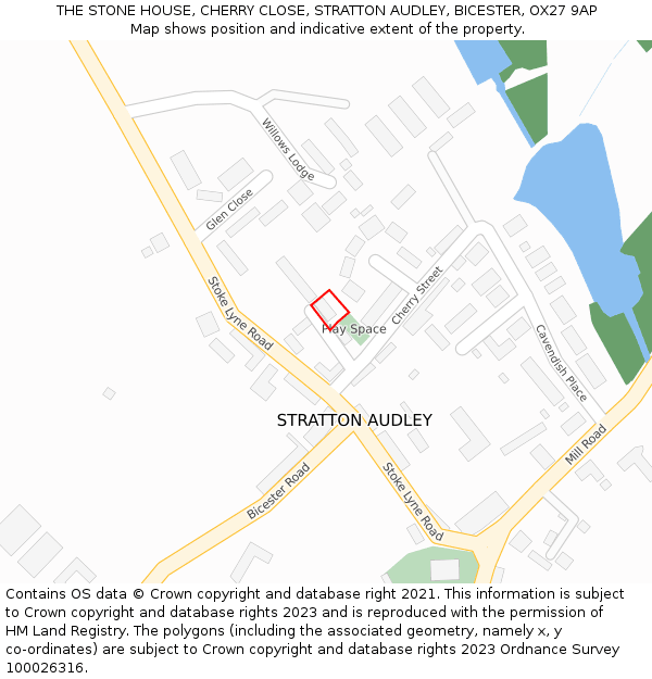 THE STONE HOUSE, CHERRY CLOSE, STRATTON AUDLEY, BICESTER, OX27 9AP: Location map and indicative extent of plot