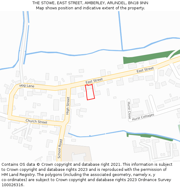 THE STOWE, EAST STREET, AMBERLEY, ARUNDEL, BN18 9NN: Location map and indicative extent of plot