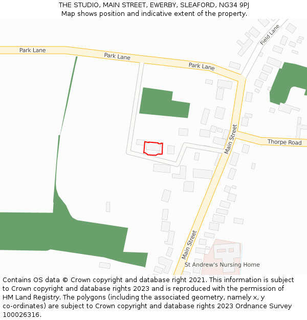 THE STUDIO, MAIN STREET, EWERBY, SLEAFORD, NG34 9PJ: Location map and indicative extent of plot