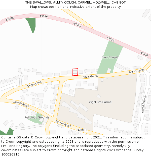 THE SWALLOWS, ALLT Y GOLCH, CARMEL, HOLYWELL, CH8 8QT: Location map and indicative extent of plot