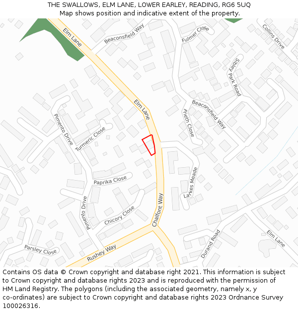 THE SWALLOWS, ELM LANE, LOWER EARLEY, READING, RG6 5UQ: Location map and indicative extent of plot