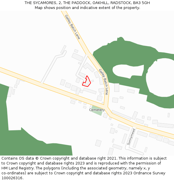 THE SYCAMORES, 2, THE PADDOCK, OAKHILL, RADSTOCK, BA3 5GH: Location map and indicative extent of plot