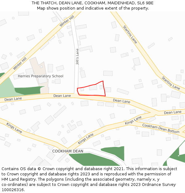 THE THATCH, DEAN LANE, COOKHAM, MAIDENHEAD, SL6 9BE: Location map and indicative extent of plot