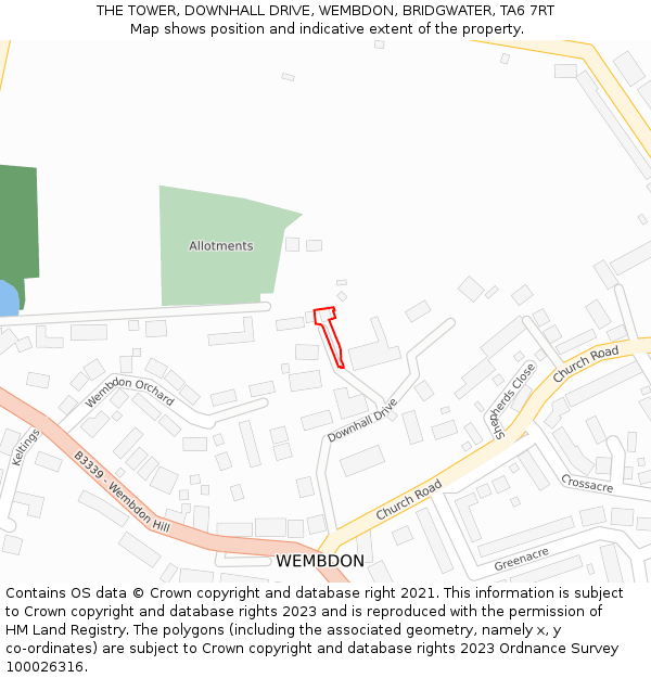 THE TOWER, DOWNHALL DRIVE, WEMBDON, BRIDGWATER, TA6 7RT: Location map and indicative extent of plot