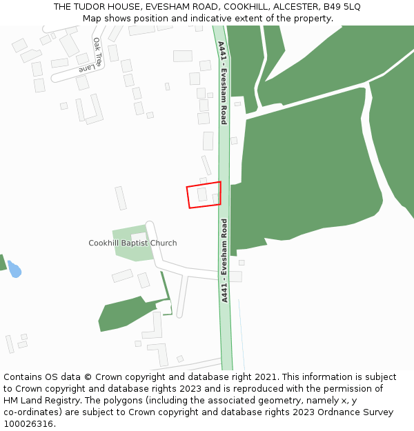 THE TUDOR HOUSE, EVESHAM ROAD, COOKHILL, ALCESTER, B49 5LQ: Location map and indicative extent of plot