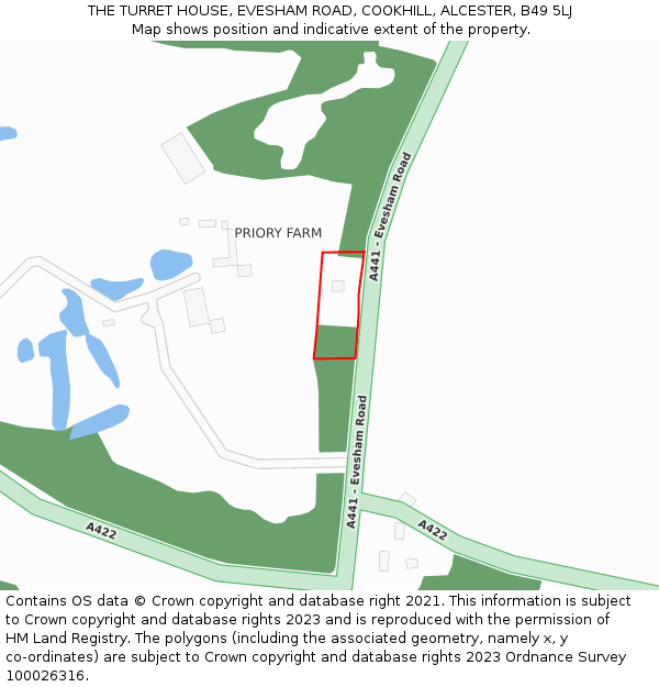 THE TURRET HOUSE, EVESHAM ROAD, COOKHILL, ALCESTER, B49 5LJ: Location map and indicative extent of plot