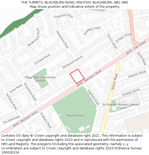 THE TURRETS, BLACKBURN ROAD, RISHTON, BLACKBURN, BB1 4BS: Location map and indicative extent of plot