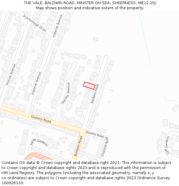 THE VALE, BALDWIN ROAD, MINSTER ON SEA, SHEERNESS, ME12 2SJ: Location map and indicative extent of plot