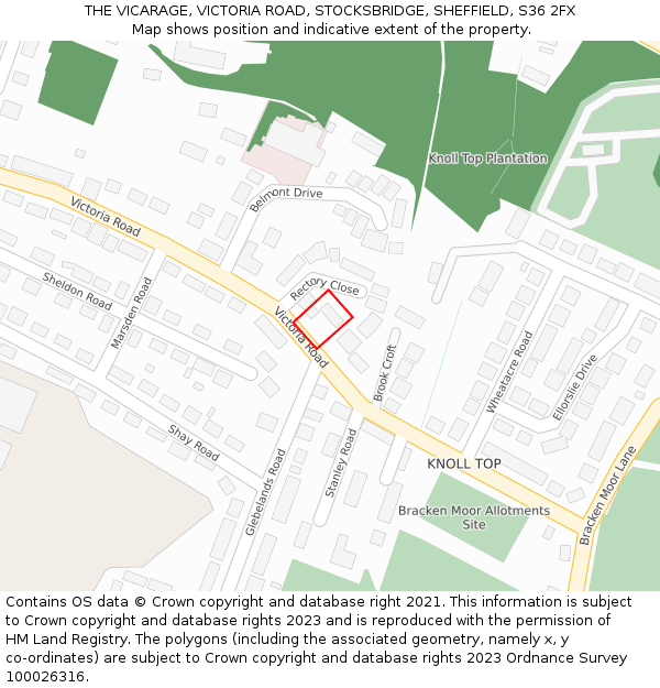 THE VICARAGE, VICTORIA ROAD, STOCKSBRIDGE, SHEFFIELD, S36 2FX: Location map and indicative extent of plot