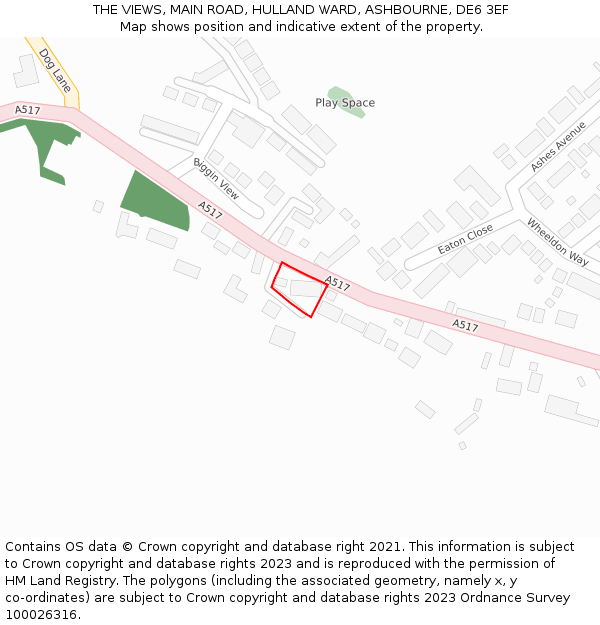THE VIEWS, MAIN ROAD, HULLAND WARD, ASHBOURNE, DE6 3EF: Location map and indicative extent of plot