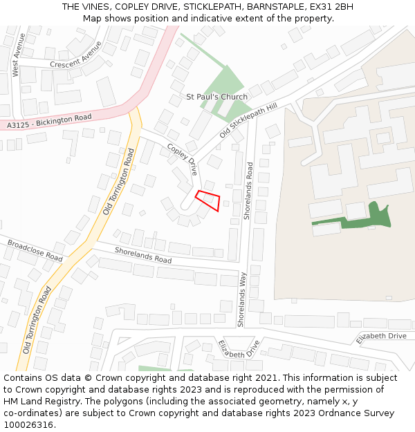 THE VINES, COPLEY DRIVE, STICKLEPATH, BARNSTAPLE, EX31 2BH: Location map and indicative extent of plot