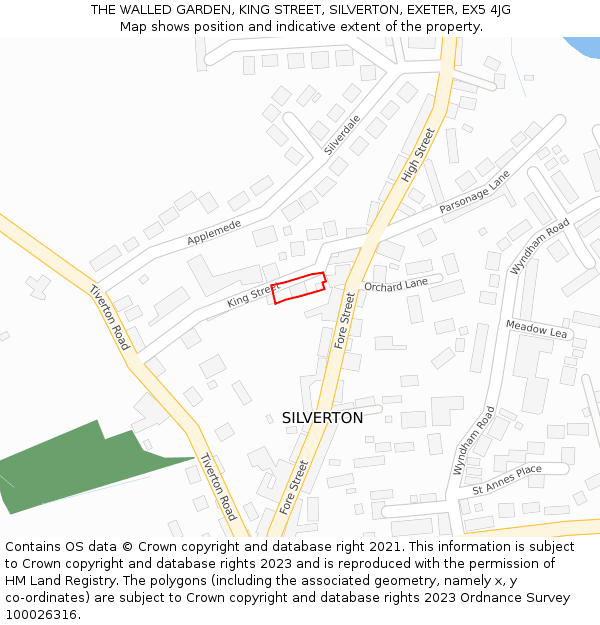THE WALLED GARDEN, KING STREET, SILVERTON, EXETER, EX5 4JG: Location map and indicative extent of plot
