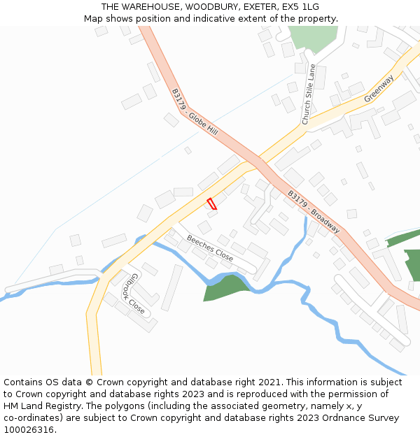 THE WAREHOUSE, WOODBURY, EXETER, EX5 1LG: Location map and indicative extent of plot