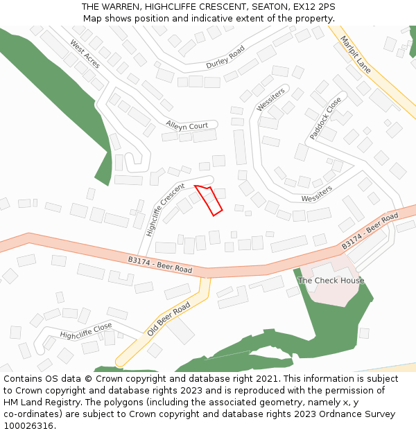 THE WARREN, HIGHCLIFFE CRESCENT, SEATON, EX12 2PS: Location map and indicative extent of plot