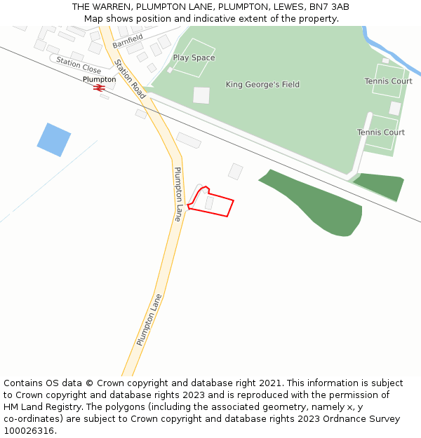 THE WARREN, PLUMPTON LANE, PLUMPTON, LEWES, BN7 3AB: Location map and indicative extent of plot