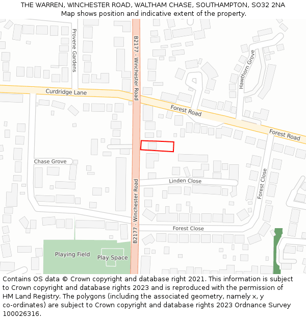 THE WARREN, WINCHESTER ROAD, WALTHAM CHASE, SOUTHAMPTON, SO32 2NA: Location map and indicative extent of plot