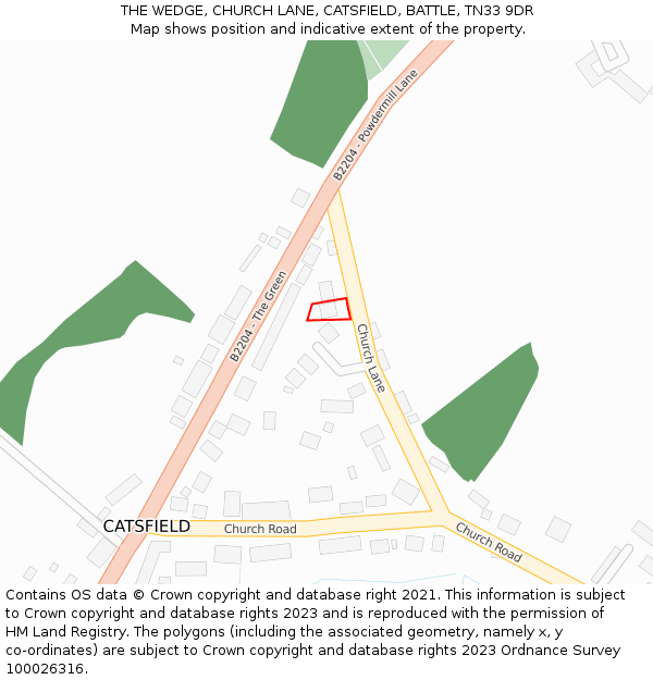 THE WEDGE, CHURCH LANE, CATSFIELD, BATTLE, TN33 9DR: Location map and indicative extent of plot