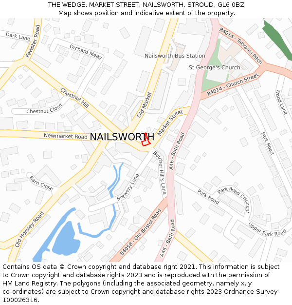 THE WEDGE, MARKET STREET, NAILSWORTH, STROUD, GL6 0BZ: Location map and indicative extent of plot