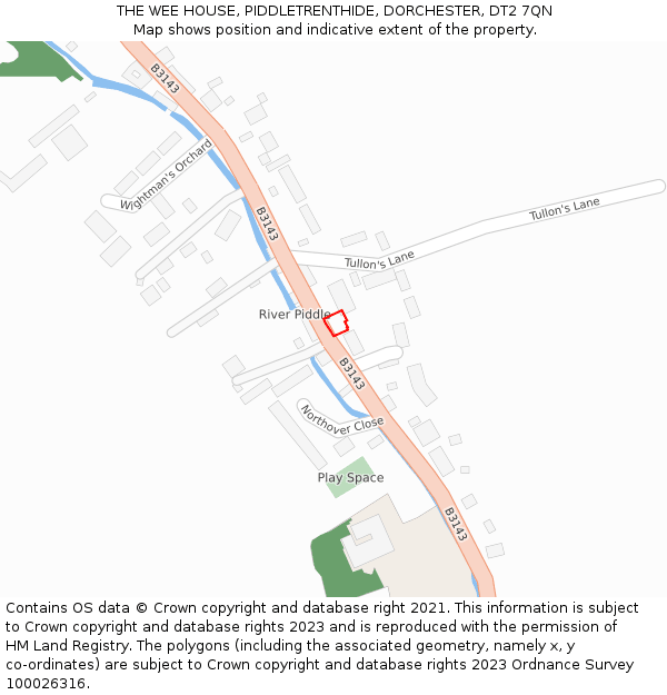 THE WEE HOUSE, PIDDLETRENTHIDE, DORCHESTER, DT2 7QN: Location map and indicative extent of plot