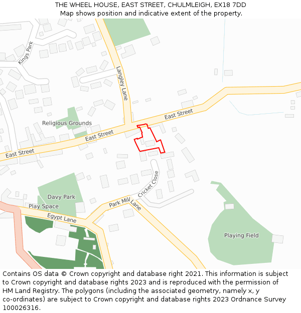 THE WHEEL HOUSE, EAST STREET, CHULMLEIGH, EX18 7DD: Location map and indicative extent of plot