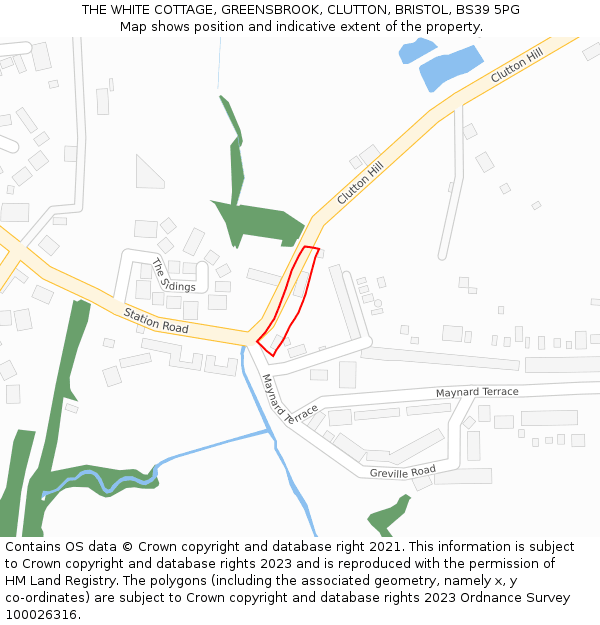 THE WHITE COTTAGE, GREENSBROOK, CLUTTON, BRISTOL, BS39 5PG: Location map and indicative extent of plot