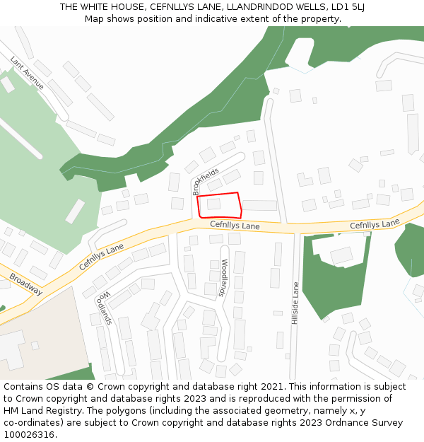 THE WHITE HOUSE, CEFNLLYS LANE, LLANDRINDOD WELLS, LD1 5LJ: Location map and indicative extent of plot