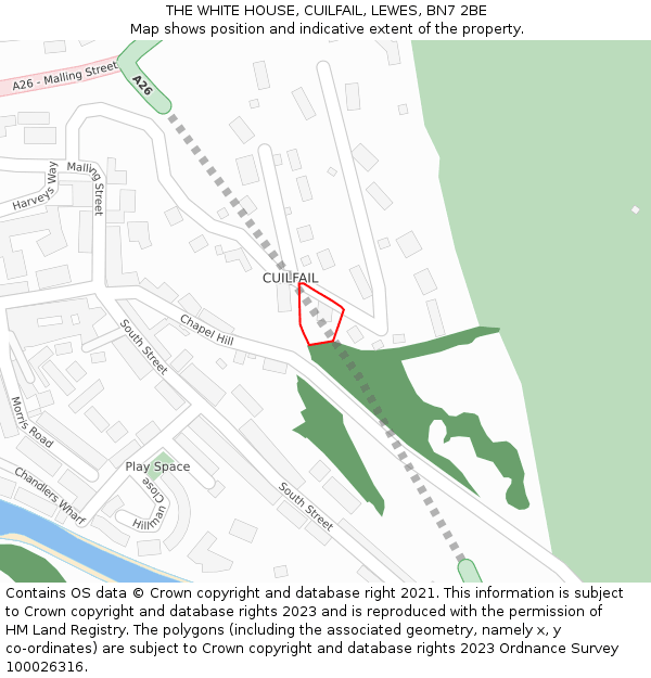 THE WHITE HOUSE, CUILFAIL, LEWES, BN7 2BE: Location map and indicative extent of plot