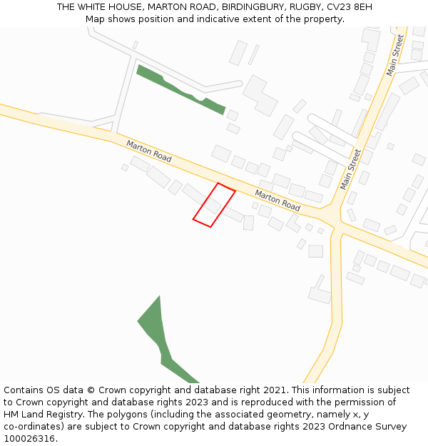 THE WHITE HOUSE, MARTON ROAD, BIRDINGBURY, RUGBY, CV23 8EH: Location map and indicative extent of plot