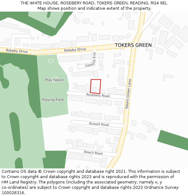 THE WHITE HOUSE, ROSEBERY ROAD, TOKERS GREEN, READING, RG4 9EL: Location map and indicative extent of plot
